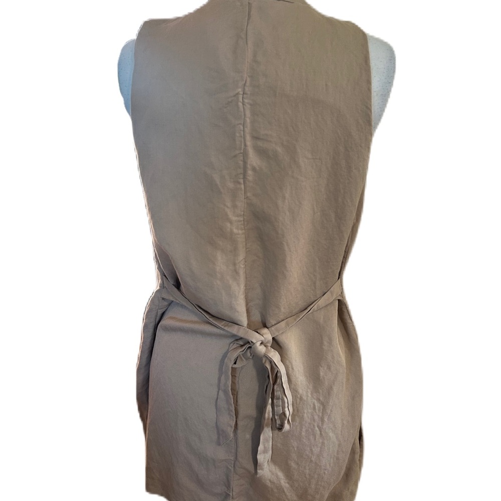 ZARA BASIC Collection Vest Open Drape Tan Asymmetrical Linen Blend Cardigan Sz S - Picture 2 of 4